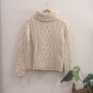 100% Merino Wool, Irish made, knitted sweater in cream with chunky turtle neck
